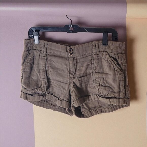 Brown Utility Cargo Shorts – Size 9 – 100% Cotton Stretch Waist Pockets Casual - Picture 3 of 8